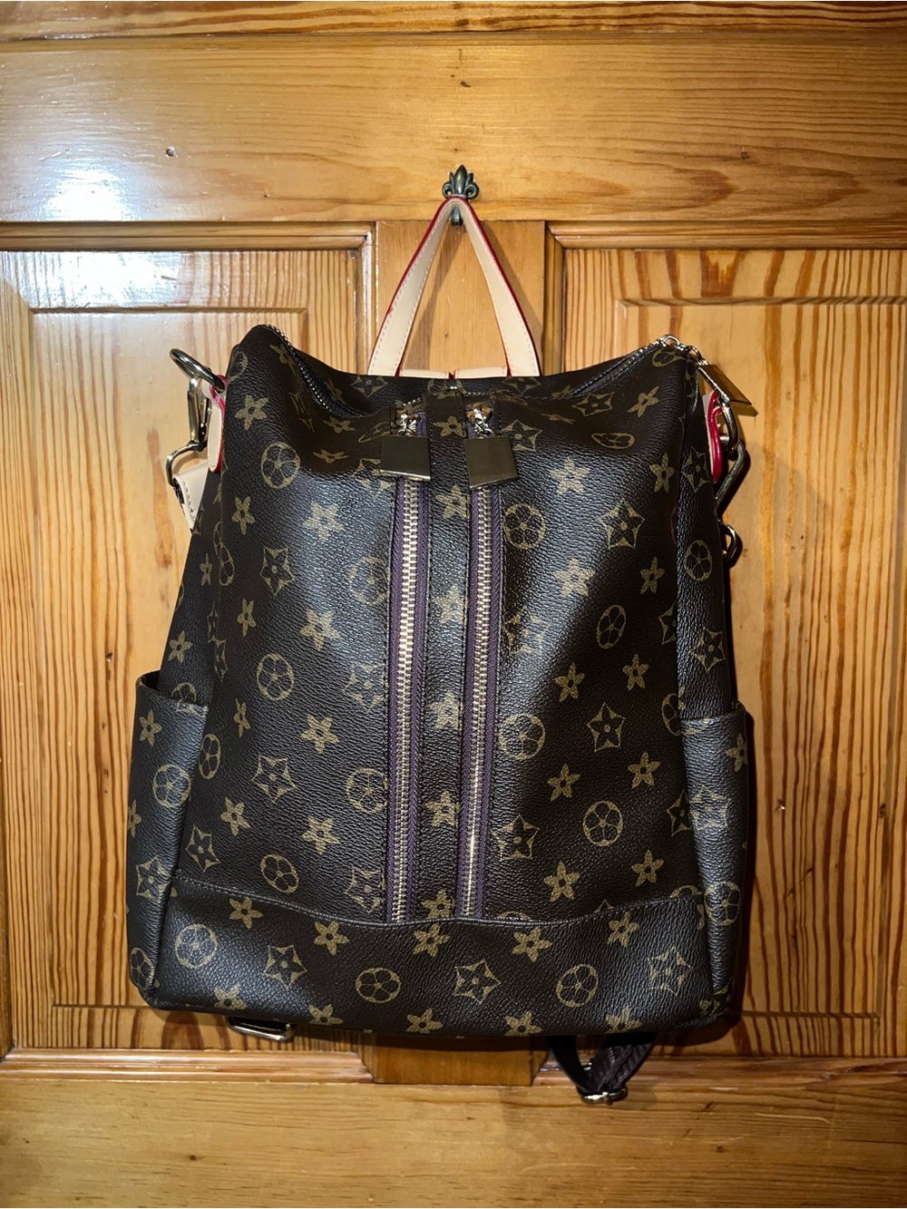 Luxury Monogrammed Brown Tote Backpack with Contrast Trim